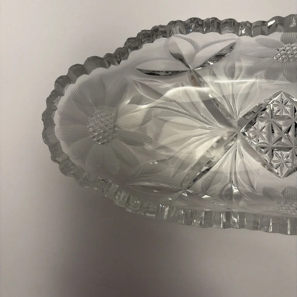 American Brilliant‎ Cut Vintage Beautiful Glass Celery Relish Dish Sawtooth Rim